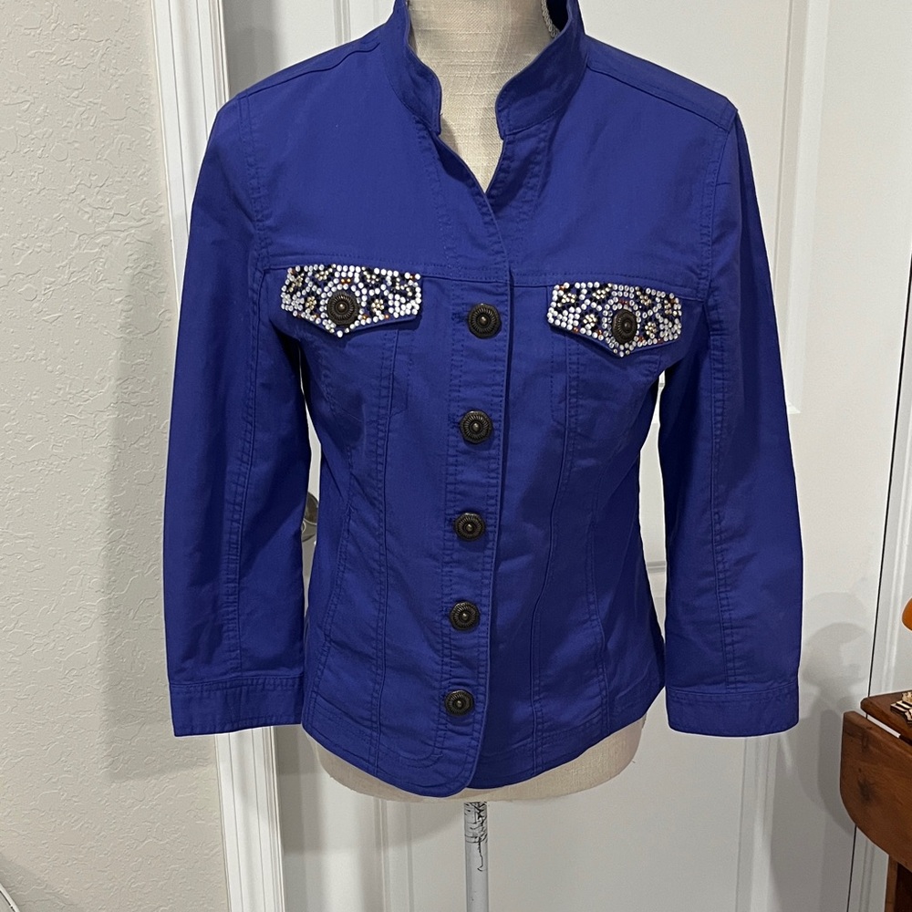Prosper & Devine Periwinkle Royal Blue Embellished Jean Jacket SZ S